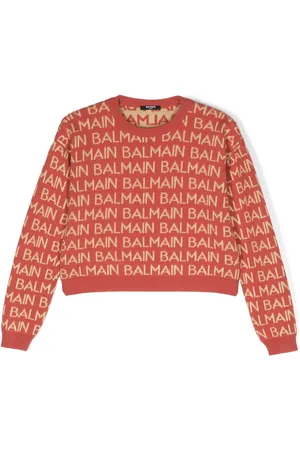 Balmain Intarsiastrikket trøje med logo