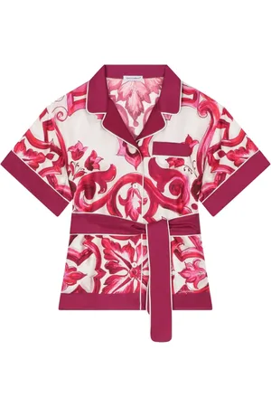 Dolce & Gabbana Silkeskjorte med Majolica-print og bælte
