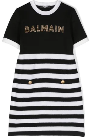 Balmain Stribet kjole med krystaludsmykning
