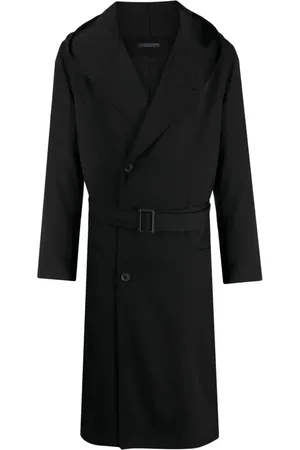 YOHJI YAMAMOTO Trenchcoat i uld med bælte og hætte