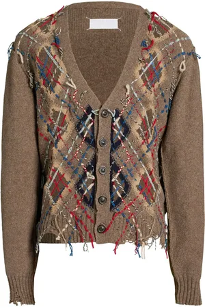 Maison Margiela Intarsiastrikket cardigan med udskæringsdetalje