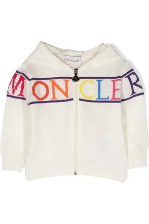 Moncler Intarsiastrikket hættetrøje med lynlås og logo