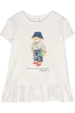 Ralph Lauren T-shirt med Polo Bear-tryk og frynset kant
