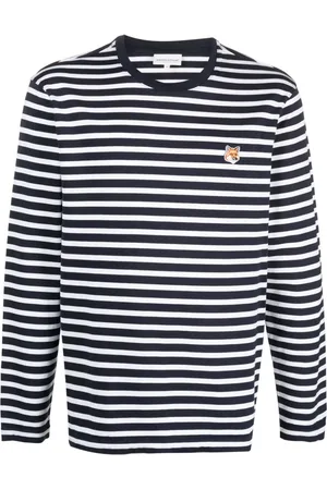 Maison Kitsuné Stribet T-shirt med ræve-motiv