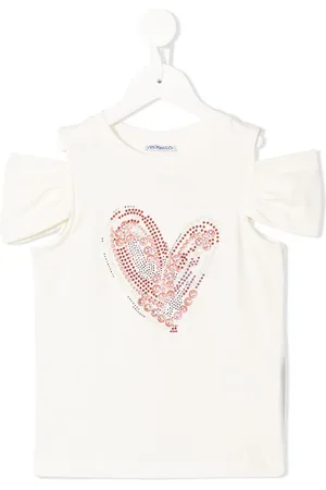 Simonetta T-shirt med cold shoulder og udsmykket hjerte