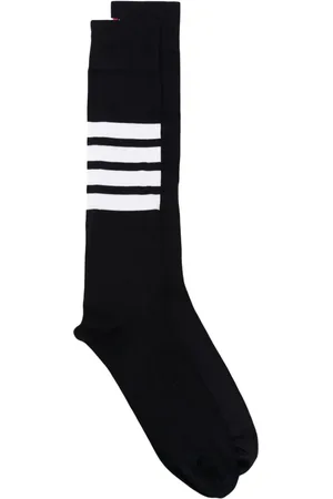 Thom Browne Over The Calf Socks With White 4-Bar Stripe In Lightweight Cotton
