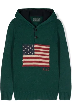 Ralph Lauren Strikket hættetrøje med broderet flag