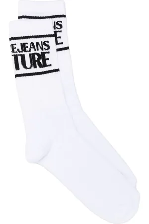 VERSACE Strækbare strømper i intarsia-strik med logo