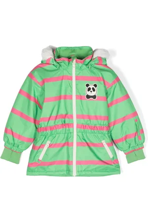 Mini Rodini Stribet regnfrakke med Panda-mærke