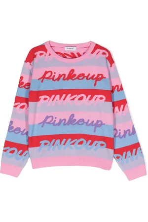 Pinko Intarsia-strikket stribet trøje med slogan