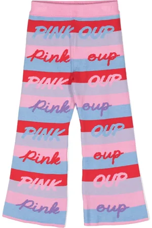 Pinko Stribede bukser med intarsia-slogan