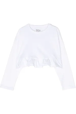 DOUUOD KIDS T-shirt med rund hals og flæser