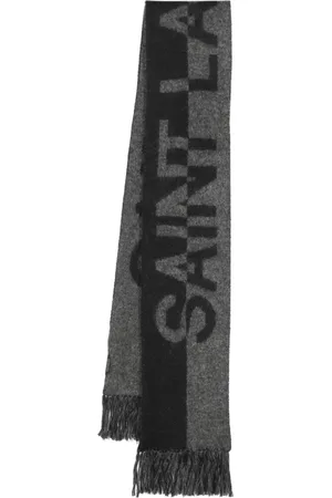 Saint Laurent Intarsiastrikket tørklæde med frynser og logo