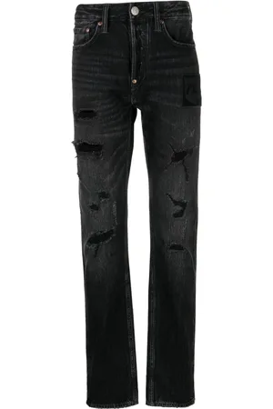 Evisu Jeans med slitageeffekt og mellemhøj talje