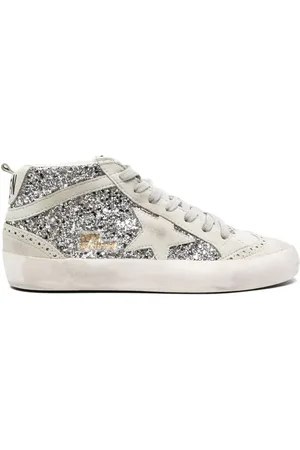 Golden Goose Mid-star sneakers i læder med glimmerdetalje