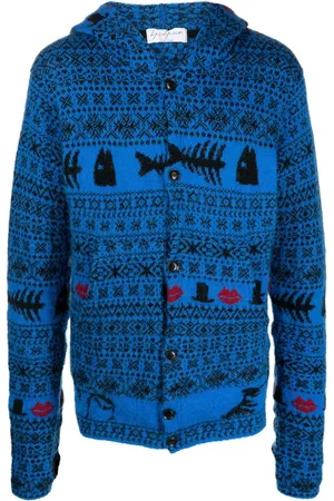 YOHJI YAMAMOTO Cardigan i fairisle-strik med hætte