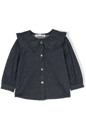 Zhoe & Tobiah Bluse i vasket denim med flæsekant