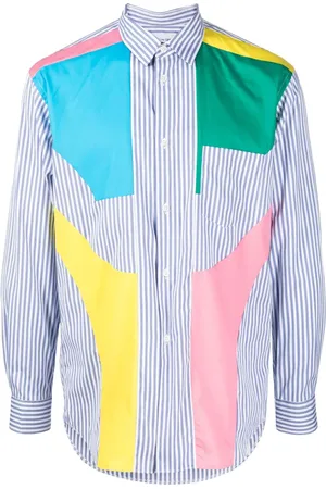 Comme des Garçons Bomuldsskjorte med patchwork og striber