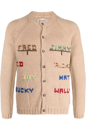 BODE Intarsiastrikket cardigan med rund hals