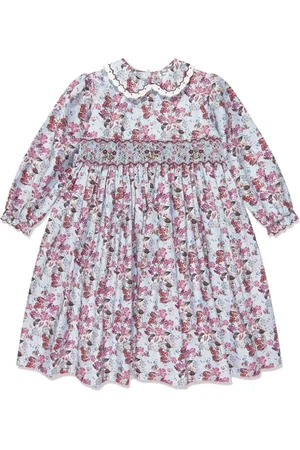 Sarah Louise Kort kjole med blomstertryk og smock-tekstur