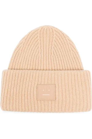 Acne Studios Ribstrikket hue med ansigtsmærke