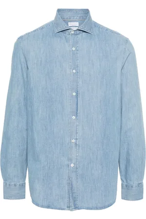 Brunello Cucinelli Denimskjorte med spread-krave