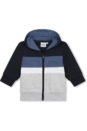 HUGO BOSS Stribet cardigan med hætte og lynlås