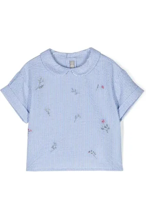 Il gufo Stribet bluse med blomsterbroderi
