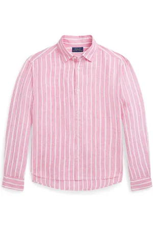 Ralph Lauren Stribet skjorte i hør med broderet logo