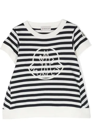 Moncler Stribet T-shirt med broderet logo