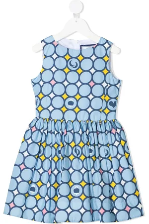 Simonetta ærmeløs kjole med geometrisk tryk og empire-snit