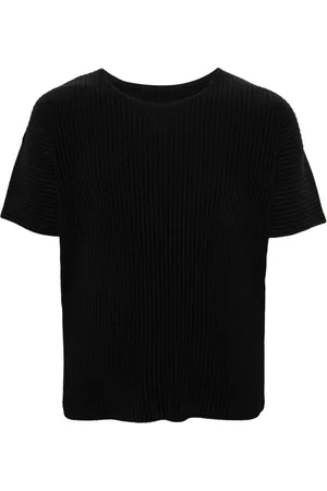 Issey Miyake Basic T-shirt med rund hals og plissé