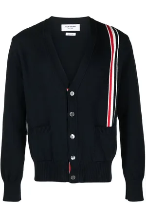 Thom Browne Intarsiastrikket cardigan med RWB-stribe