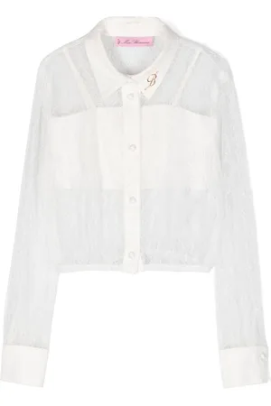 MISS BLUMARINE Bluse med blomstrede blonder og logoplade