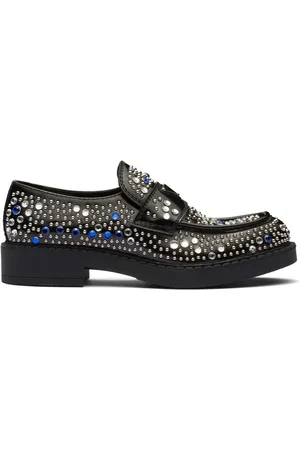 Prada Loafers i børstet læder med rhinstenudsmykning