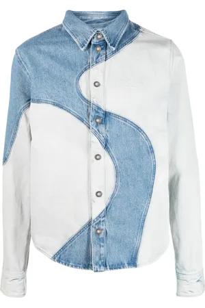 OFF-WHITE Skjorte-jakke i denim med patchwork-detalje