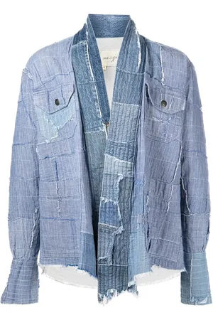 GREG LAUREN Denimjakke med patchwork