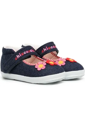 Miki House Blomsterbroderede ballerinaer i denim