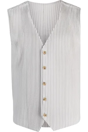Issey Miyake Vest med plisseret effekt og V-hals