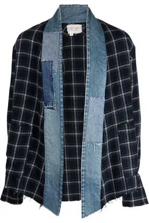 GREG LAUREN Ternet kåbe-jakke med patchwork