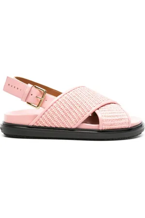Marni Fussbet sandaler i bast med læderkant