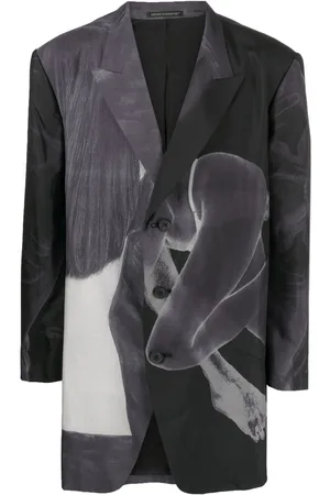 YOHJI YAMAMOTO Enkeltradet blazer med grafisk tryk