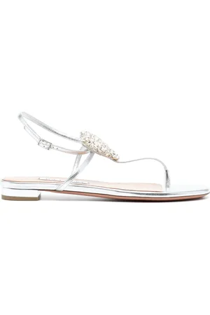 Aquazzura Metalliske lædersandaler med krystaludsmykning