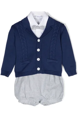 COLORICHIARI Nålestribet cardigan- og shortssæt