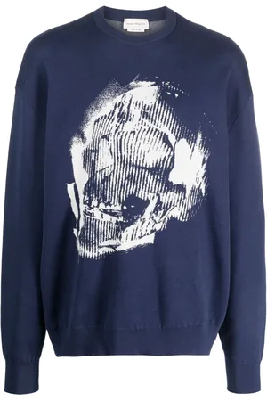 Alexander McQueen Jacquard-strikket trøje med graffiti og dødningehoved