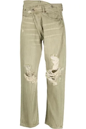 R13 Jeans med lige ben og slitageeffekt