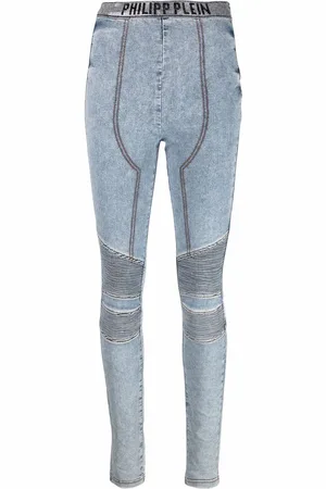 Philipp Plein Leggings i denim med logobånd i taljen