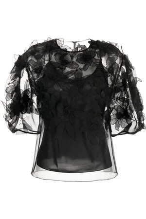 Carolina Herrera Silkebluse med blomster-applikation