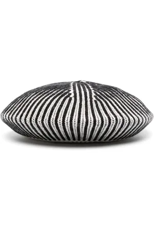 Pinko Stribet beret i strik med broderet logo