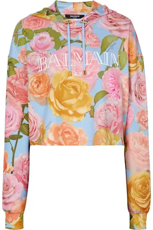 Balmain Cropped blomstret hættetrøje